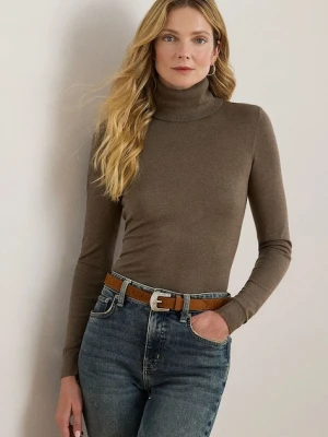 Lauren Ralph Lauren sweter z domieszką jedwabiu kolor brązowy lekki z golfem 200940470