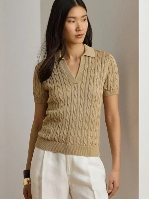 Lauren Ralph Lauren sweter z krótkim rękawem damski z wiskozą beżowy