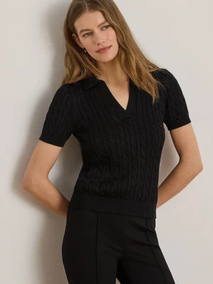 Lauren Ralph Lauren sweter z krótkim rękawem damski z wiskozą czarny