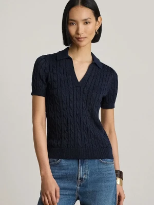 Lauren Ralph Lauren sweter z krótkim rękawem damski z wiskozą granatowy