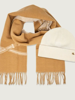 LAUREN RALPH LAUREN Szal + czapka | z dodatkiem wełny camel