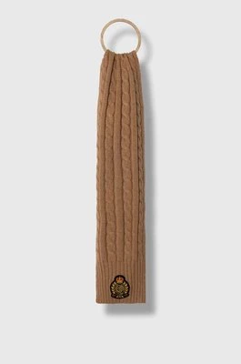 Lauren Ralph Lauren szalik z domieszką wełny kolor brązowy z aplikacją