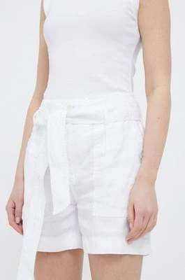 Lauren Ralph Lauren szorty lniane kolor biały gładkie high waist