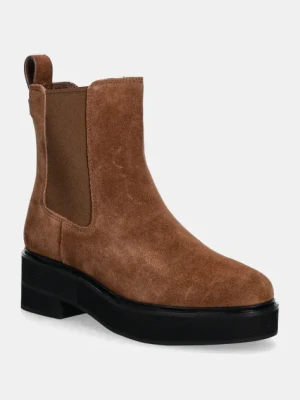 Lauren Ralph Lauren sztyblety zamszowe Adrianna damskie kolor brązowy na płaskim obcasie 802951237001