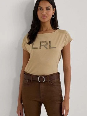 Lauren Ralph Lauren t-shirt bawełniany damski kolor beżowy 200949864