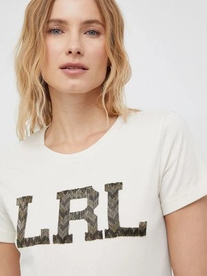 Lauren Ralph Lauren t-shirt bawełniany kolor beżowy