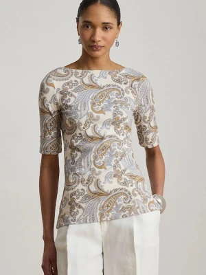 Lauren Ralph Lauren T-shirt damski bawełniany z elastanem beżowy