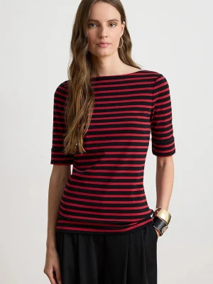 Lauren Ralph Lauren T-shirt damski bawełniany z elastanem bordowy