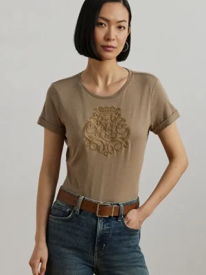 Lauren Ralph Lauren t-shirt damski kolor brązowy 200963905