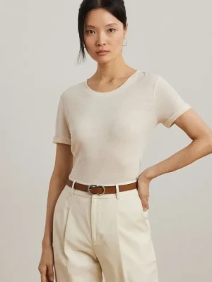 Lauren Ralph Lauren t-shirt lniany damski kolor beżowy 200963871