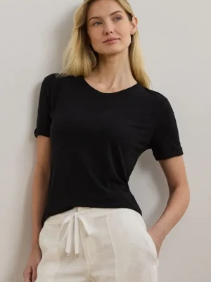 Lauren Ralph Lauren t-shirt lniany damski kolor czarny 200963871