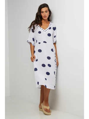 Le Monde du Lin Lniana sukienka w kolorze biało-granatowym rozmiar: 34/36