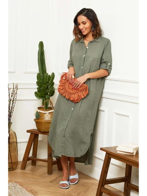 Le Monde du Lin Lniana sukienka w kolorze oliwkowym rozmiar: 40/42