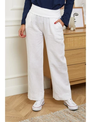 Le Monde du Lin Lniane spodnie "Valencia" w kolorze białym rozmiar: 40/42