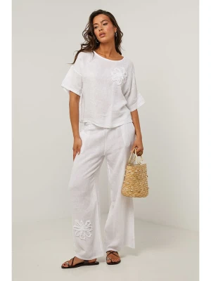 Le Monde du Lin Lniane spodnie w kolorze białym rozmiar: 34/36