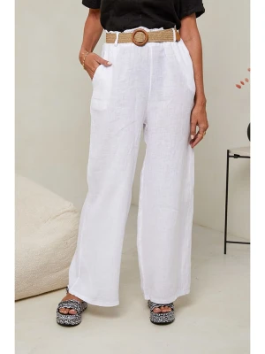 Le Monde du Lin Lniane spodnie w kolorze białym rozmiar: 38/40