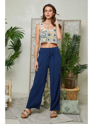 Le Monde du Lin Lniane spodnie w kolorze granatowym rozmiar: 38/40