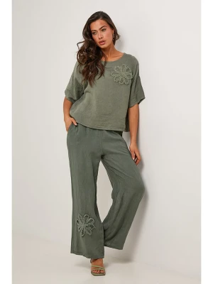 Le Monde du Lin Lniane spodnie w kolorze khaki rozmiar: 36/38