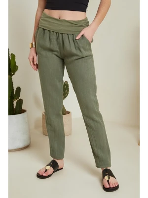 Zdjęcie produktu Le Monde du Lin Lniane spodnie w kolorze khaki rozmiar: 38/40