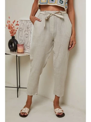 Le Monde du Lin Lniane spodnie w kolorze kremowym rozmiar: 34/36