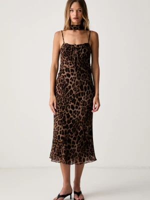 Le Privé sukienka letnia z wiskozy JANELLE CHIFFON LEOPARD brązowy
