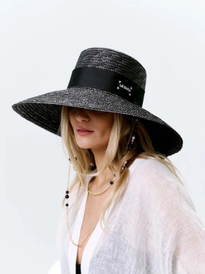 LE SH KA kapelusz z szerokim rondem damski Black Straw Veil LE SH KA headwear