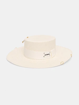 LE SH KA headwear kapelusz damski pleciony White Canotier beżowy