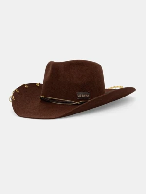 LE SH KA headwear kapelusz z szerokim rondem damski wełniany Brown Cowboy