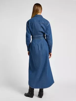 Lee Belted Western Denim Dress Blue Fusion Size