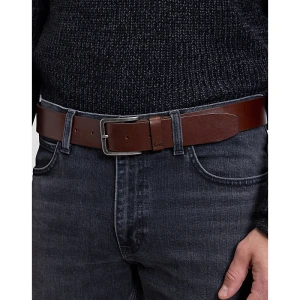 Lee Embossed Logo Leather Belt Dark Brown