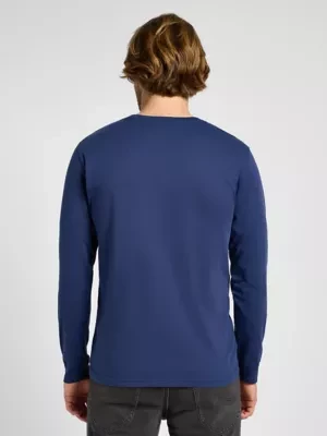 Lee Long Sleeve Wobbly Logo Tee Mood Indigo Size