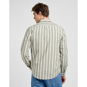Lee Regular Lightweight Button Down Shirt Olive Stone Stripe Size