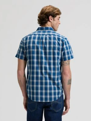 Lee Regular Short Sleeve Button Down Shirt Deep Sea Plaid Size