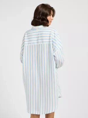 Lee Relaxed Shirt Dress Stream Blue Stripe Size