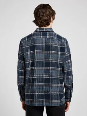 Lee Relaxed Textured 2 Pocket Shirt Mood Indigo Grey Plaid Size