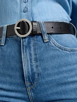 Lee Round Buckle Leather Belt Black Size
