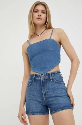 Lee szorty jeansowe Carol damskie kolor niebieski gładkie high waist