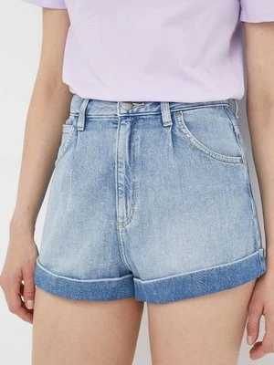 Lee szorty jeansowe damskie kolor niebieski gładkie high waist