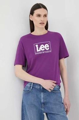 Lee t-shirt bawełniany kolor fioletowy