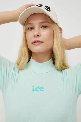Lee t-shirt damski kolor zielony z półgolfem