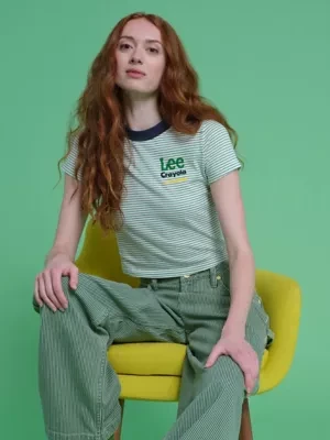 Lee x Crayola Limited Edition Slim Ringer Tee Ecru Green Stripe Size