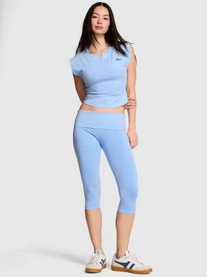 Legginsy All Day Cotton capri z zawijanym pasem Victoria's Secret Niebieski