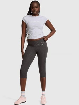 PINK Legginsy capri z wywijanym pasem All-Day Cotton Victoria's Secret Szary