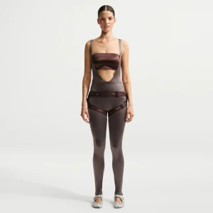 Legginsy damskie z wzmocnionym szwem i wysokim stanem 74 cm NikeSKIMS Satin Shine - Brązowy