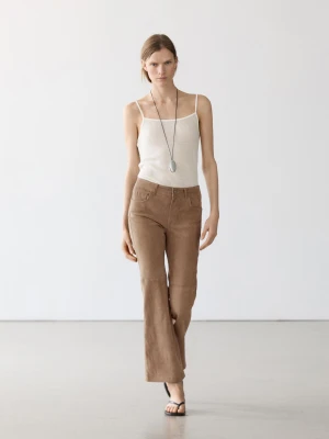 Legginsy Dzwony Z Zamszowej Skóry - Szarobrązowy - - Massimo Dutti - Kobieta