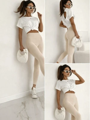 Legginsy modelujące z szerokim pasem PAITYN - beżowe  magmac 