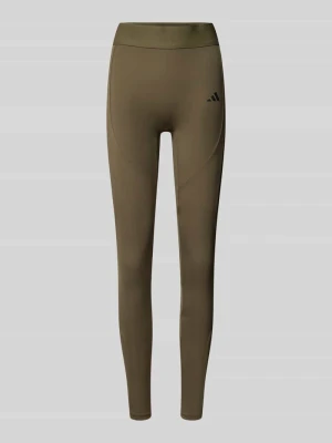 Legginsy o kroju skinny fit z nadrukiem z logo Adidas Khaki