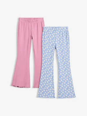 Legginsy z prążkowanego materiału, rozszerzone nogawki (2 szt.) BonPrix różowy