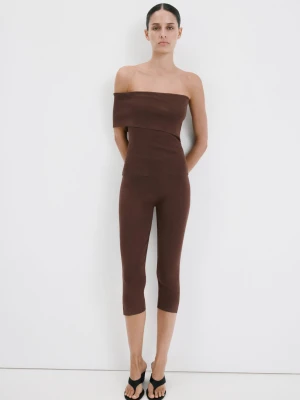 Legginsy z wycięciem u dołu nogawki czekoladowy - Kobieta - - MANGO