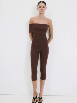 Legginsy z wycięciem u dołu nogawki czekoladowy - Kobieta - - MANGO
